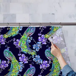 ArtzFolio Blue & Black Printed Waterproof Shower Curtain-18