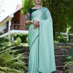 K 5 Fashion Striped Beads And Stones Pure Chiffon Saree-image-71