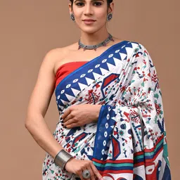 Crafts Moda Warli Pure Cotton Block Print Saree-picture-18