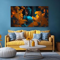 The Castle Decor Blue & Orange 5 Piece Wood Other Wall Paintings-image-92