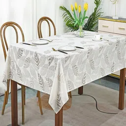 LooMantha White & Beige Floral Printed Cotton 6-Seater Rectangle Table Cover-41
