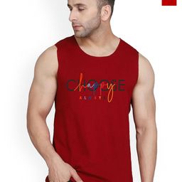 SLOWLORIS Pack Of 2 Printed Combed Cotton Gym Vests VSL26 CMB(CHS MAROON)(GYM RED)-image-74