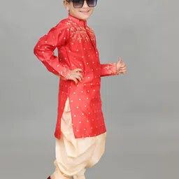 NFC CREATION Boys Ethnic Motifs Embroidered Regular Thread Work Dupion Silk Kurta with Patiala image 3