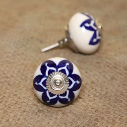 MODEFE 6-Pcs White Blue Printed Ceramic Door Knobs-23