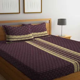 Myntra Elegant Homes Purple & Yellow Floral 400 TC King Bedsheet with 2 Pillow Covers-image-40