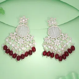 MEIRA JEWELLERY Silver-Plated Stones Studded & Beaded Contemporary Drop Earrings-picture-39
