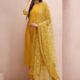 DMUNESH FASHION Women Solid A-Line Chanderi Silk Kurta Sets with Dupatta-picture-1
