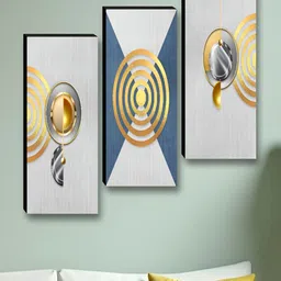 Myntra Elegant Homes Grey & Gold-Toned 3 Pieces Abstract Printed Wooden Wall Paintings-13