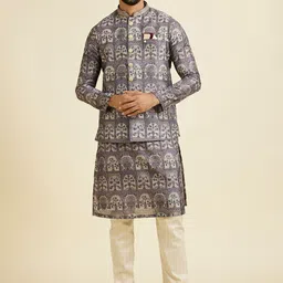 Manyavar Woven Design Mandarin Collar Nehru Jacket-10