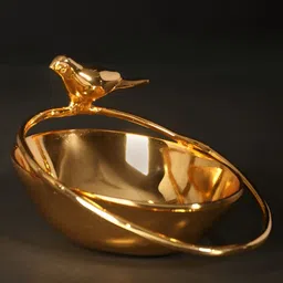 Exotic India Yellow 24 Karat Gold Plating Bird Bowl Figurine Showpiece-image-43