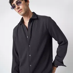 VASTRADO Men Grey Textured Knitted Shirt-image-56