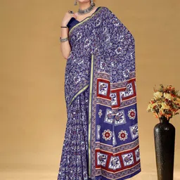 PEENGAX Ethnic Motifs Printed Zari Pure Cotton Bagru Saree-picture-48