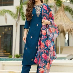 Navlik Women Floral Embroidered Kurta with Trousers & Dupatta-image-94