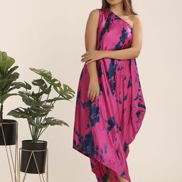 THE BLESSED WARDROBE Women Tie N Dye One Shoulder Print Maxi Dress-image-39