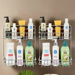 Kuber Industries Silver-Toned 2 Piece Solid Stainless Steel  2-Layer Bathroom Shelf-8