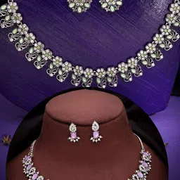 DIVASTRI Set Of 2 Silver-Plated American Diamond Studded Jewellary Set-54