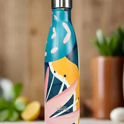 Smily Kiddos Blue & Yellow Single Stainless Steel Printed Double Wall Vacuum Water Bottle-64