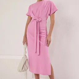 Trendyol Ak Pembe Women Round Neck Cotton A-Line Midi Dress-23