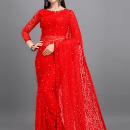 LOROFY Women Schiffli Embellished Net Saree-picture-2