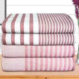 Athom Living Pink & Maroon 4 Pieces Striped Cotton 210 GSM Bath Towels-image-94