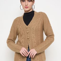 Madame Women Self Design Cable Knit Button Detail Cardigan-image-28
