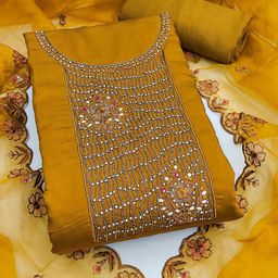 SHADOW & SAINING Embroidered Pure Silk Semi-Stitched Dress Material-image-55