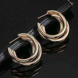 Celestria Gold-Plated Triple Curved Hoop Earrings-image-16
