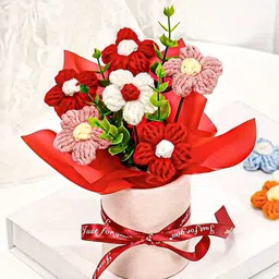 Ekhasa Red & Pink Cherry Blossom Crochet Artificial Flowers Bouquet-image-41