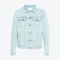 Kotty Men Solid Spread Collar Denim Jacket image 5