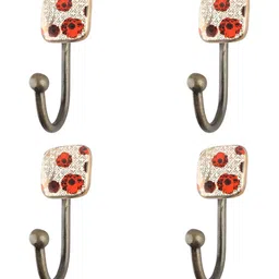 IndianShelf Red & Gold Toned 4 Pieces Printed Ceramic Wall Hooks-3