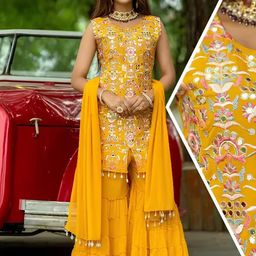 FILIB LONDON Women Ethnic Motifs Embroidered Kurta with Sharara & Dupatta-picture-27
