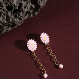 KALAKARI Gold-Plated Floral Shaped Drop Earrings-image-1