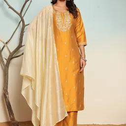 SUAAC Women Ethnic Motifs Embroidered Kurta with Trousers & Dupatta-picture-46