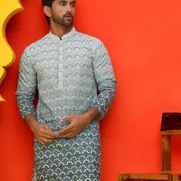 Jompers Floral Printed Mandarin Collar Long Sleeves Chikankari Straight Kurta-image-70