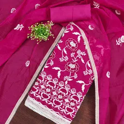 KALINI Floral Embroidered Thread Work Chanderi Cotton Unstitched Dress Material-image-67