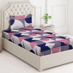 Arrabi Grey & Purple Geometric Printed 350 TC Single Bedsheet Set 2.15 m x 1.5 m-image-31