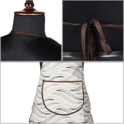 Kuber Industries Cream-Colored & Grey Wave Design Printed Apron With Front Pocket image 4
