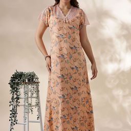 9shines Label Alpine Designer Women Floral Printed V-Neck Maxi Nightdress-image-86