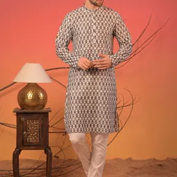 Rangkathaa Men Floral Printed Festive Cotton Straight Kurta-image-24