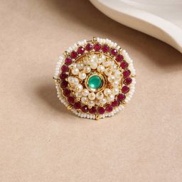 PANASH Gold-Plated Stone-Studded & Beaded Adjustable Finger Ring-image-91