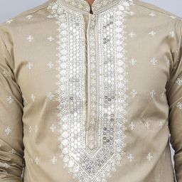Jompers Men Floral Embroidered Regular Sequinned Kurta with Pyjamas & With Dupatta image 2