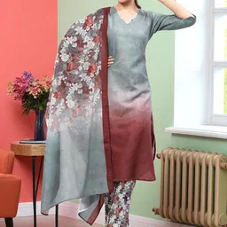 MORDEN MUSE Ombre Dyed Straight Kurta With Trousers & Dupatta-picture-19