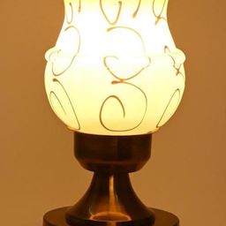 SOMIL White & Yellow Printed Glass Bell Shaped Table Lamp-image-11