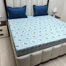 Pure Decor Blue & Mustard Printed Microfiber 240 TC King Bedsheet Set 2.74 m x 2.74m-picture-5