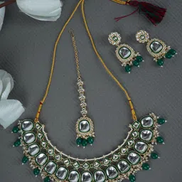 Divisha Gold-Plated Stone Studded & Beaded Jewellery Set-picture-20