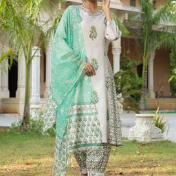 INCHEME Floral Printed V-Neck Pure Cotton Straight Kurta With Salwar & Dupatta-picture-55