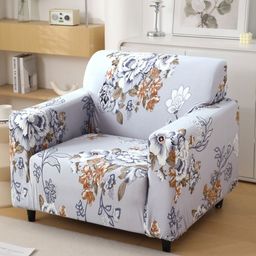 HOKIPO Grey & White Printed Polyester 1 Piece Sofa Cover With Arms-image-54