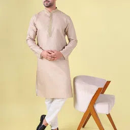 AURIK Geometric Printed Mandarin Collar Thread Work Pure Silk Straight Kurta With Pyjamas-picture-15
