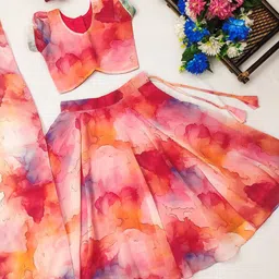 BAESD Girls Dyed Tie and Dye Ready to Wear Lehenga & Blouse With Dupatta-image-90