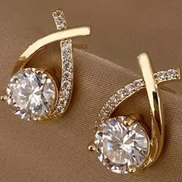 AKISON JEWELS Alloy Gold Oval Drop Earrings With Artificial stone-19